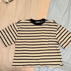 Zara Black and White Striped Short Sleeve Tee